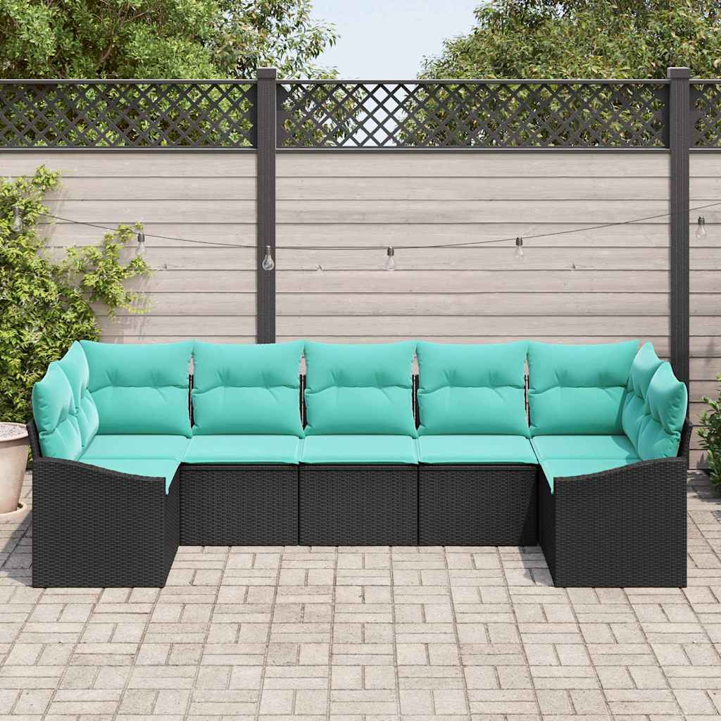 Sofa Sæt 7 stk. Sort polyrattan