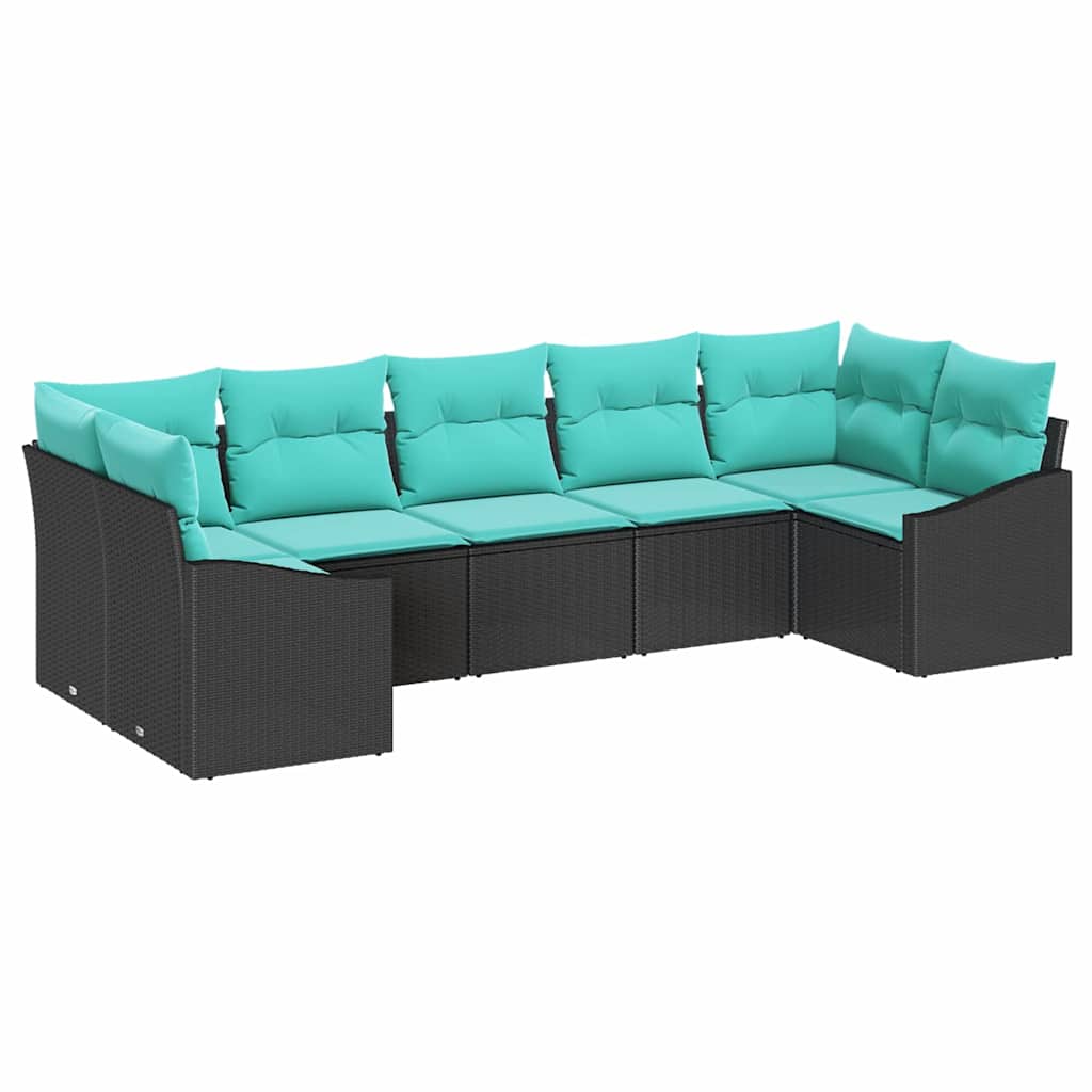 Sofa Sæt 7 stk. Sort polyrattan