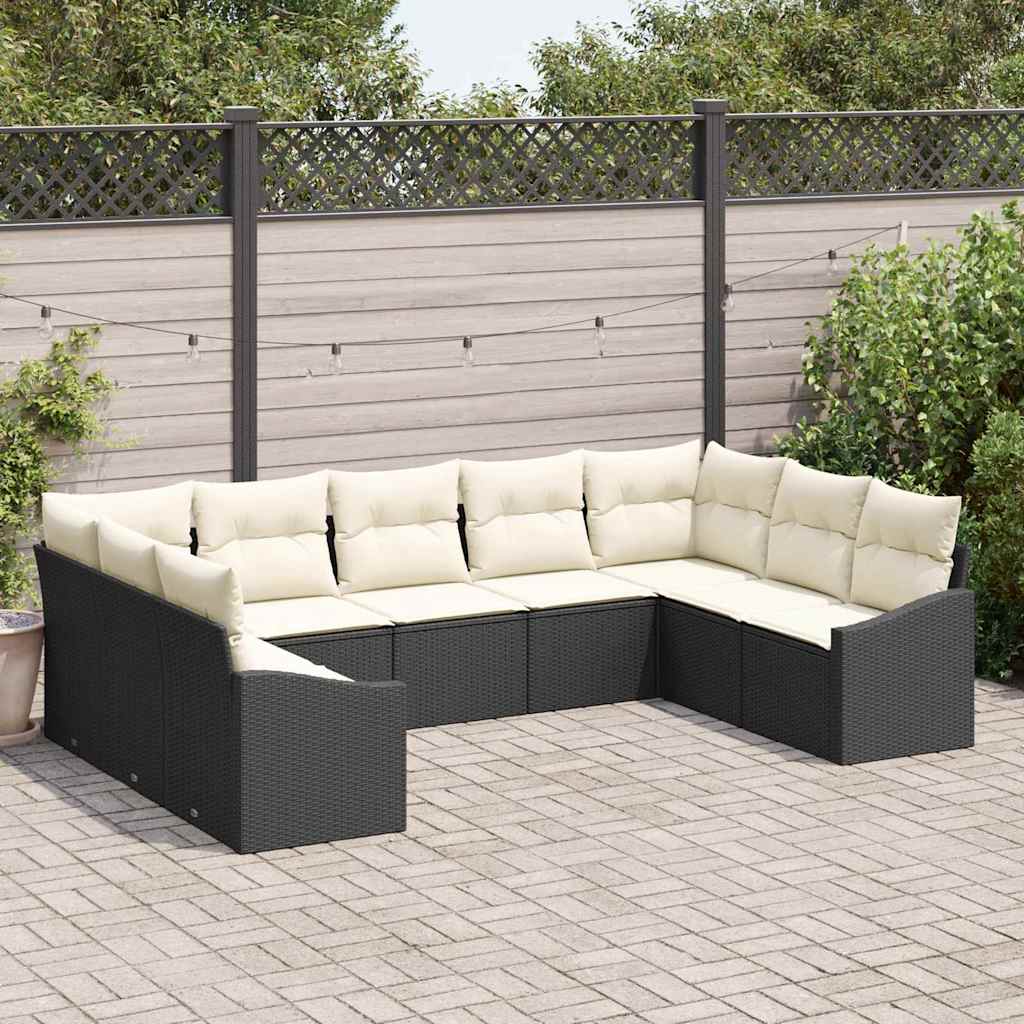 Sofa Sæt 9 stk. Sort polyrattan