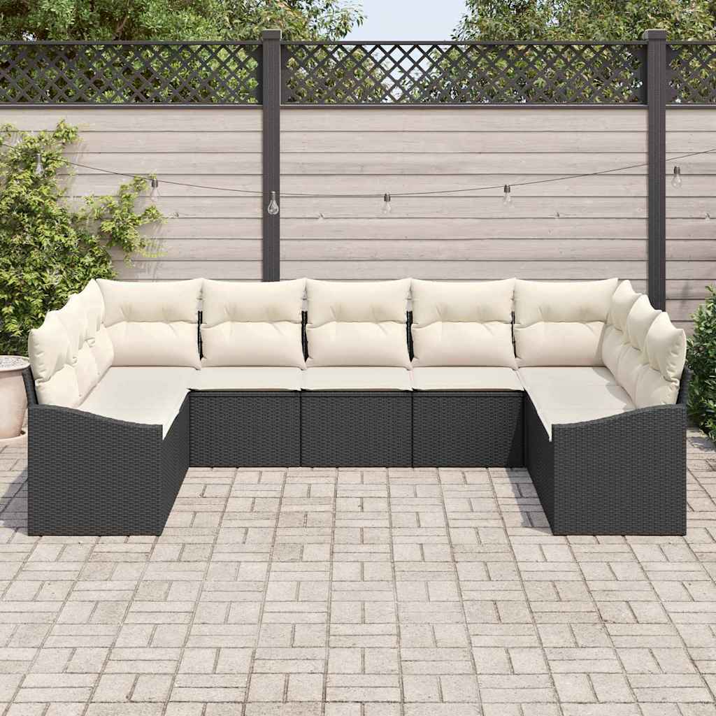 Sofa Sæt 9 stk. Sort polyrattan