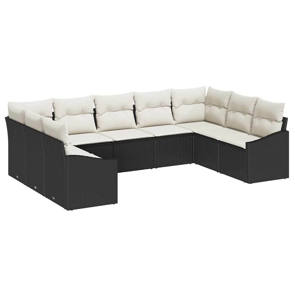 Sofa Sæt 9 stk. Sort polyrattan