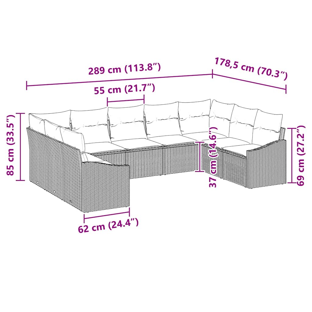 Sofa Sæt 9 stk. Sort polyrattan