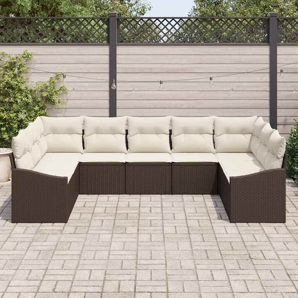 Sofa Sæt 9 stk. Brun polyrattan