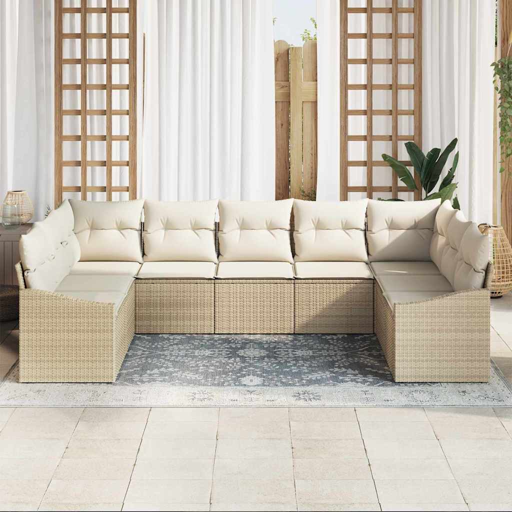 Sofa Sæt 9 stk. Beige polyrattan