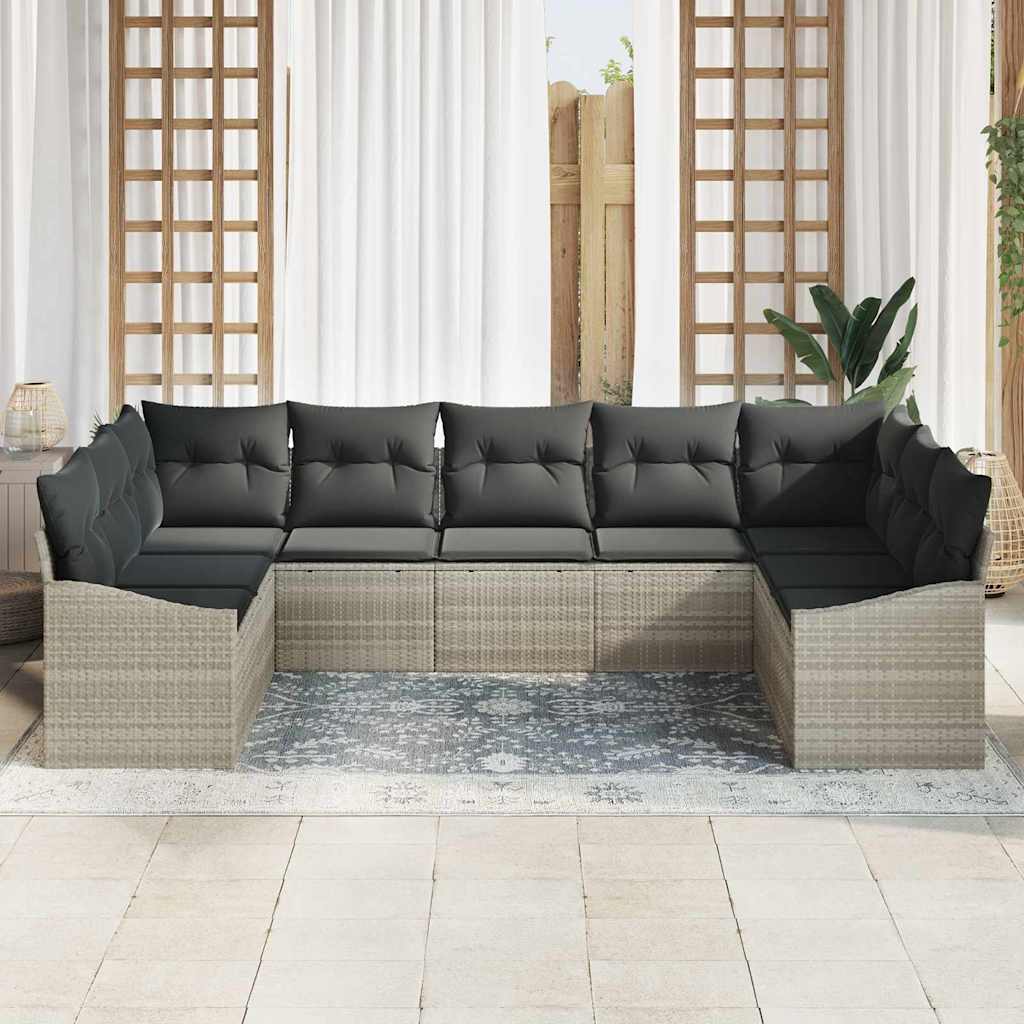 Sofa Sæt 9 stk. Lysegrå polyrattan
