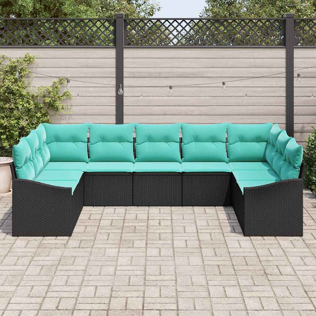 Sofa Sæt 9 stk. Sort polyrattan