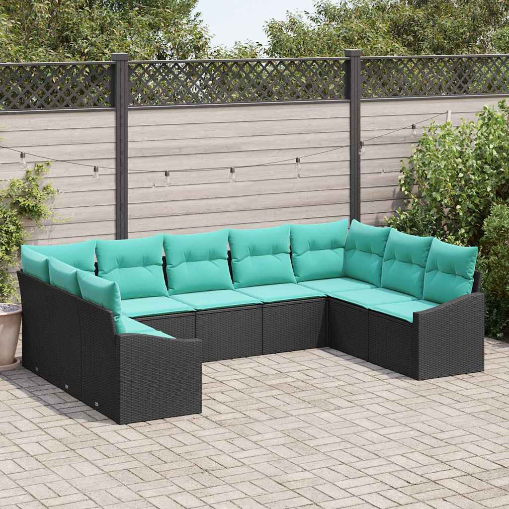 Sofa Sæt 9 stk. Sort polyrattan