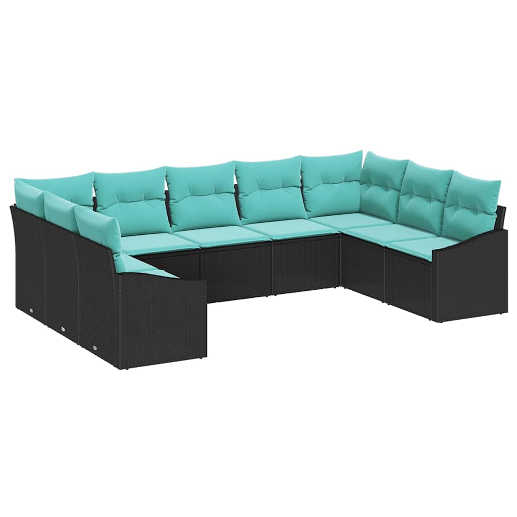 Sofa Sæt 9 stk. Sort polyrattan