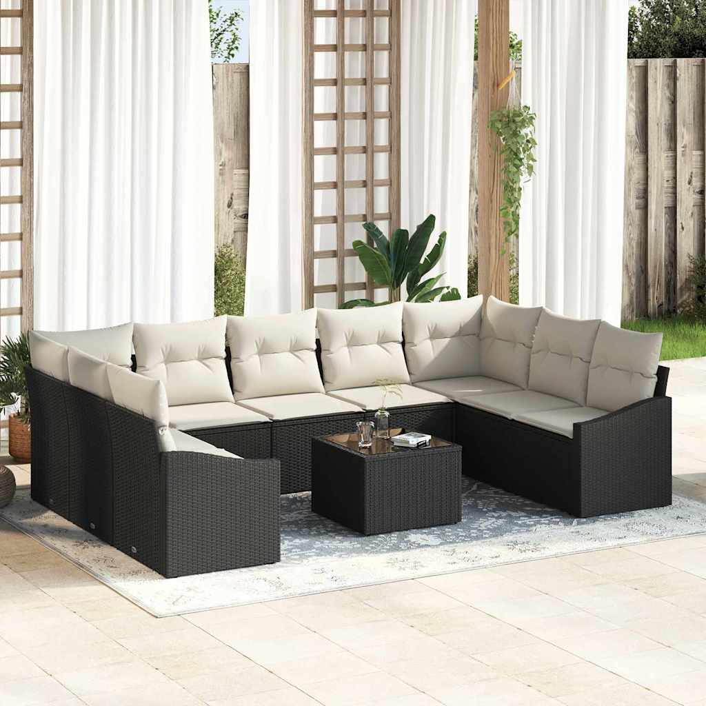 Sofa Sæt 10 stk. Sort polyrattan