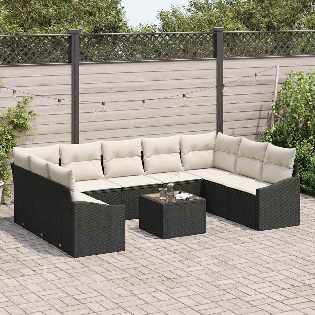 Sofa Sæt 10 stk. Sort polyrattan