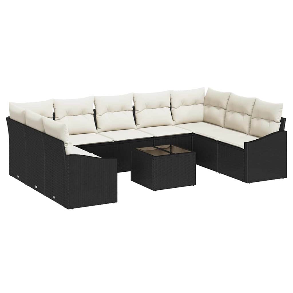 Sofa Sæt 10 stk. Sort polyrattan