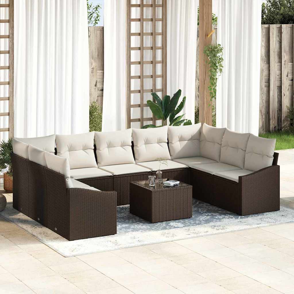 Sofa Sæt 10 stk. Brun polyrattan