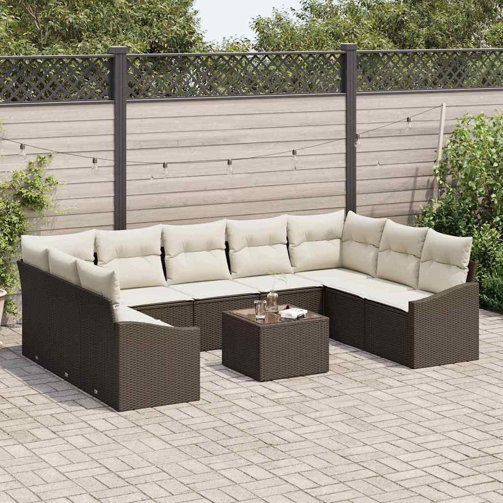 Sofa Sæt 10 stk. Brun polyrattan