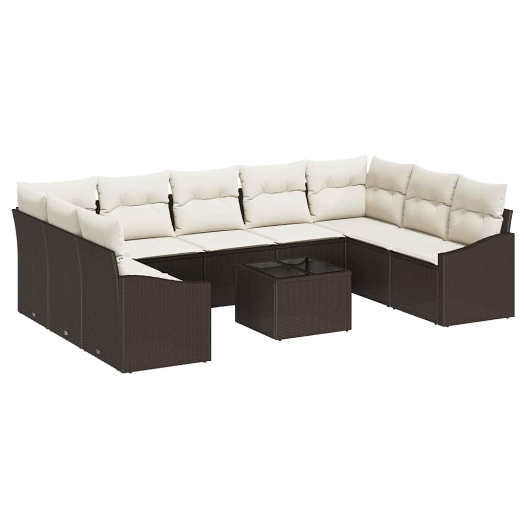 Sofa Sæt 10 stk. Brun polyrattan