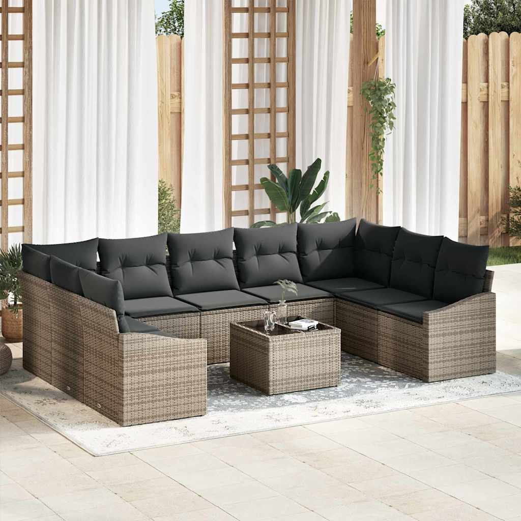 Sofa Sæt 10 stk. Grå polyrattan