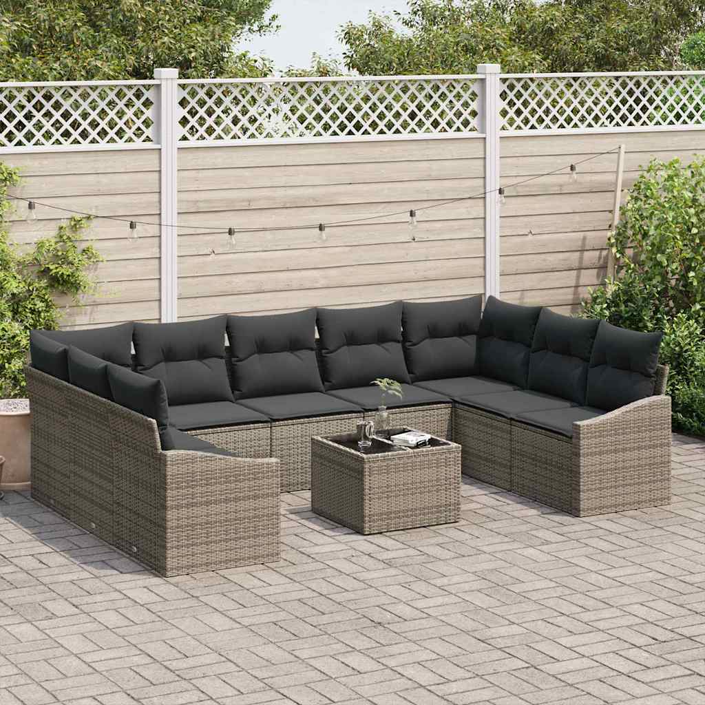 Sofa Sæt 10 stk. Grå polyrattan