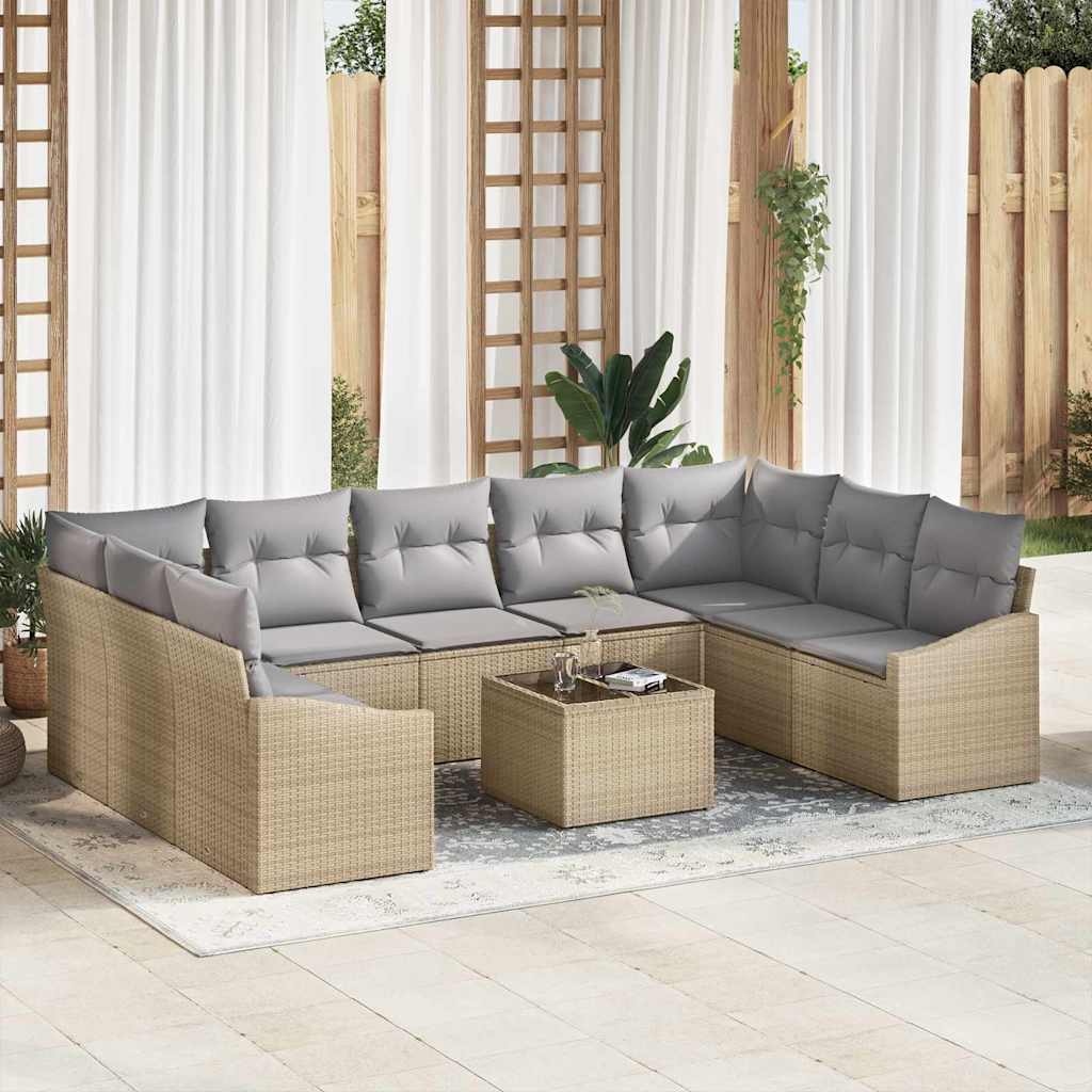 Sofa Sæt 10 stk. Beige polyrattan
