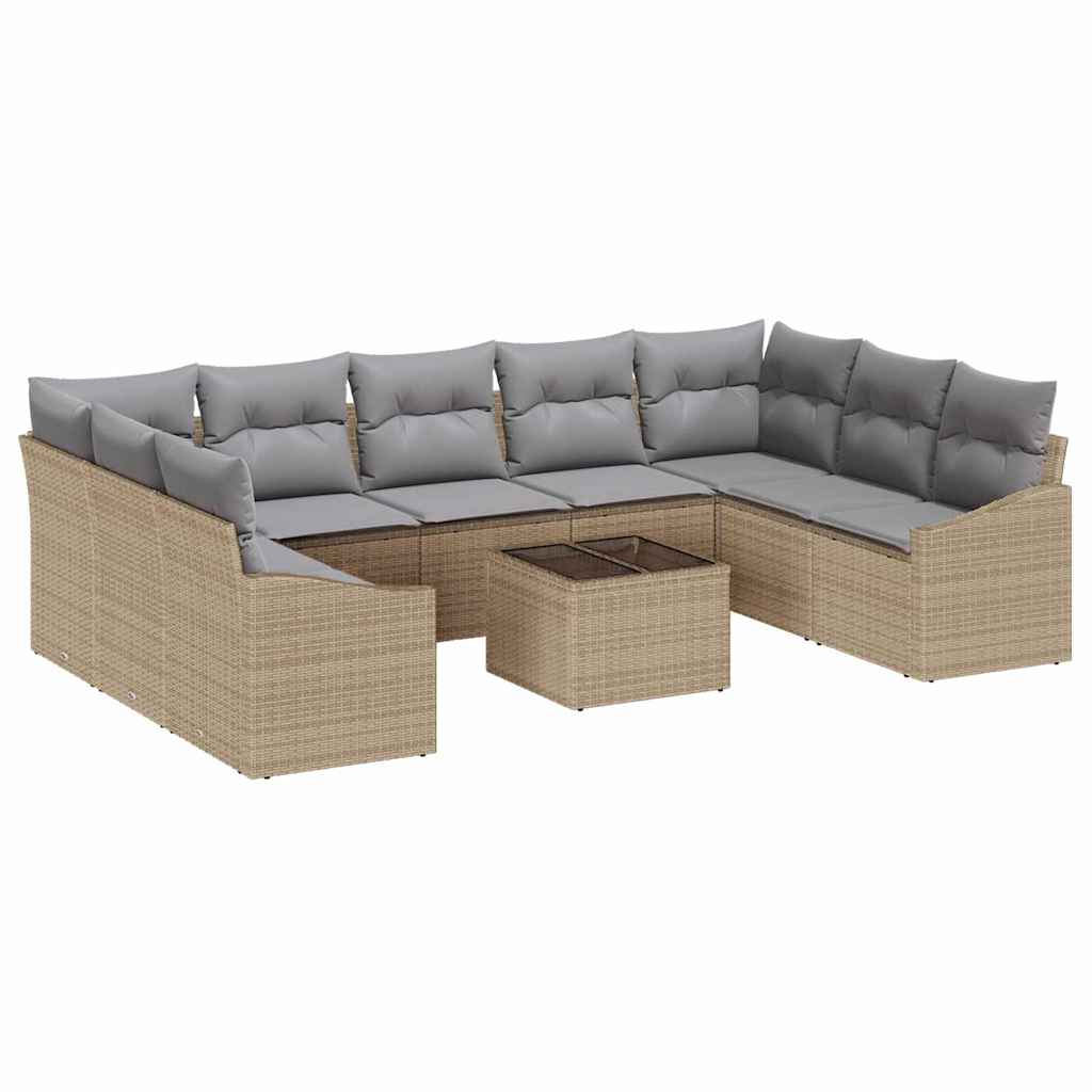 Sofa Sæt 10 stk. Beige polyrattan