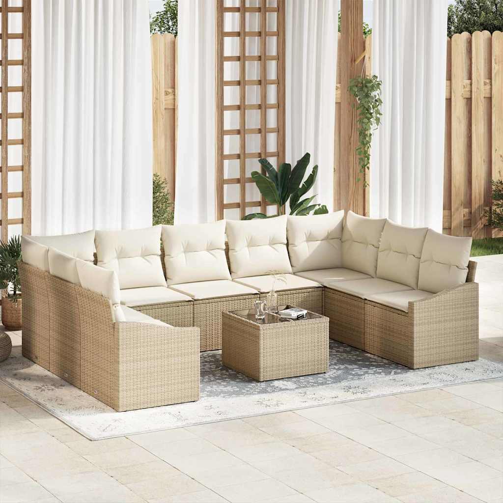 Sofa Sæt 10 stk. Beige polyrattan
