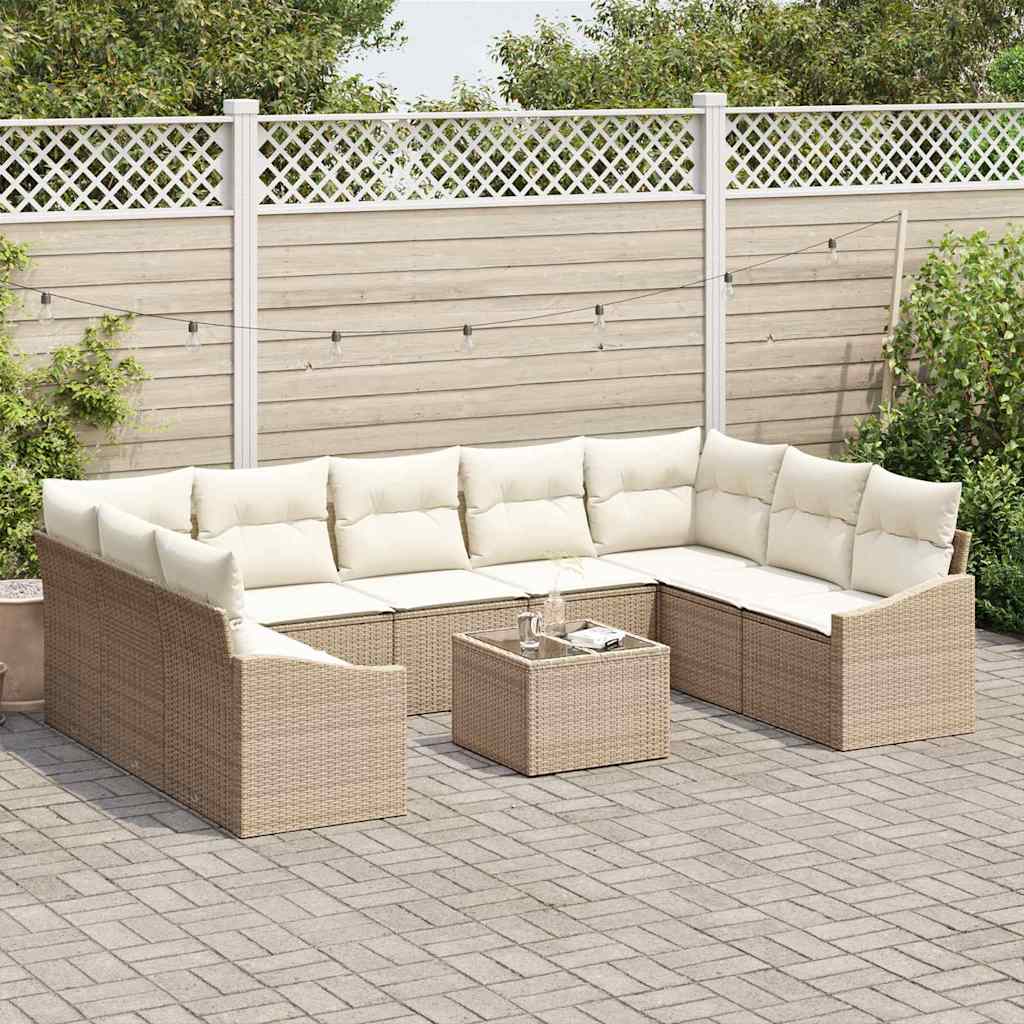 Sofa Sæt 10 stk. Beige polyrattan