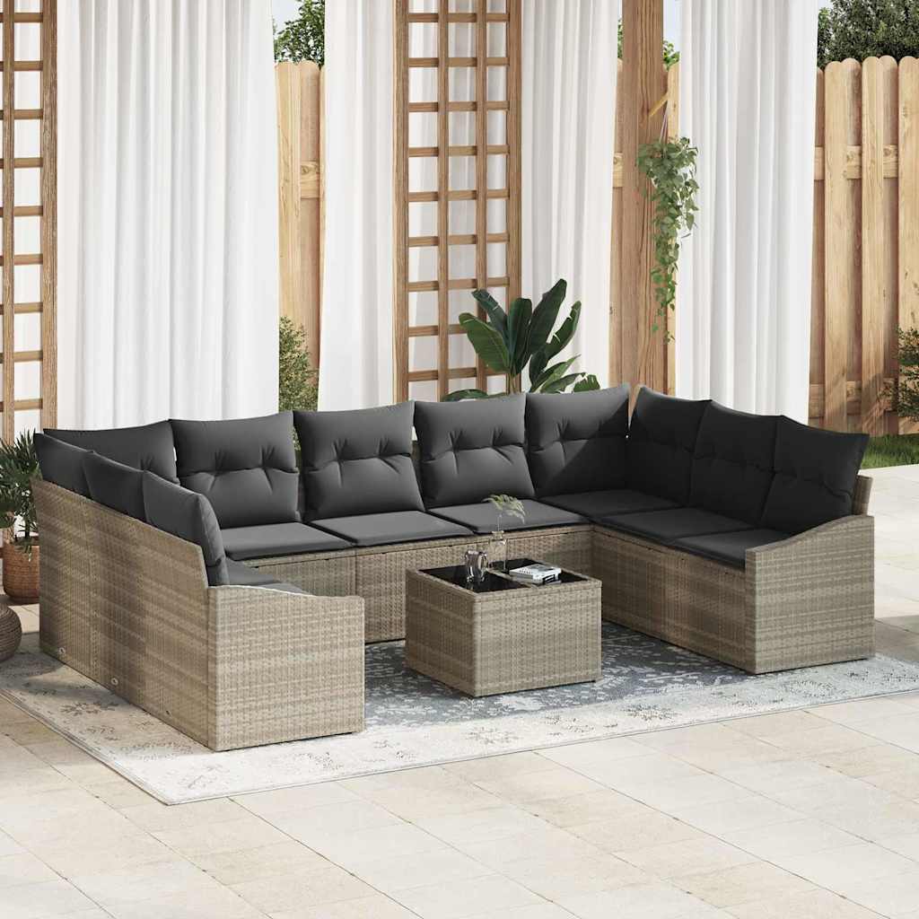 Sofa Sæt 10 stk. Lysegrå polyrattan