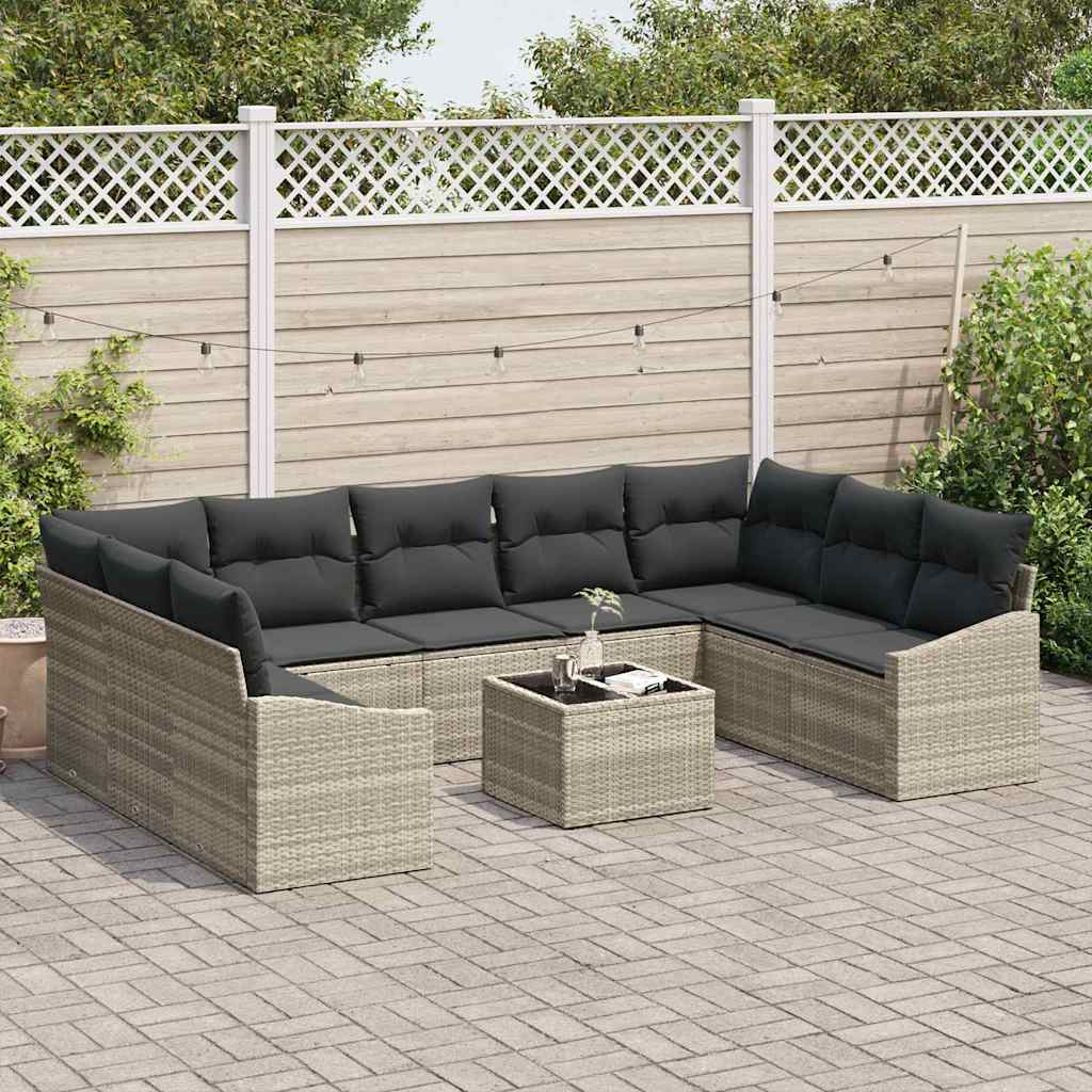 Sofa Sæt 10 stk. Lysegrå polyrattan