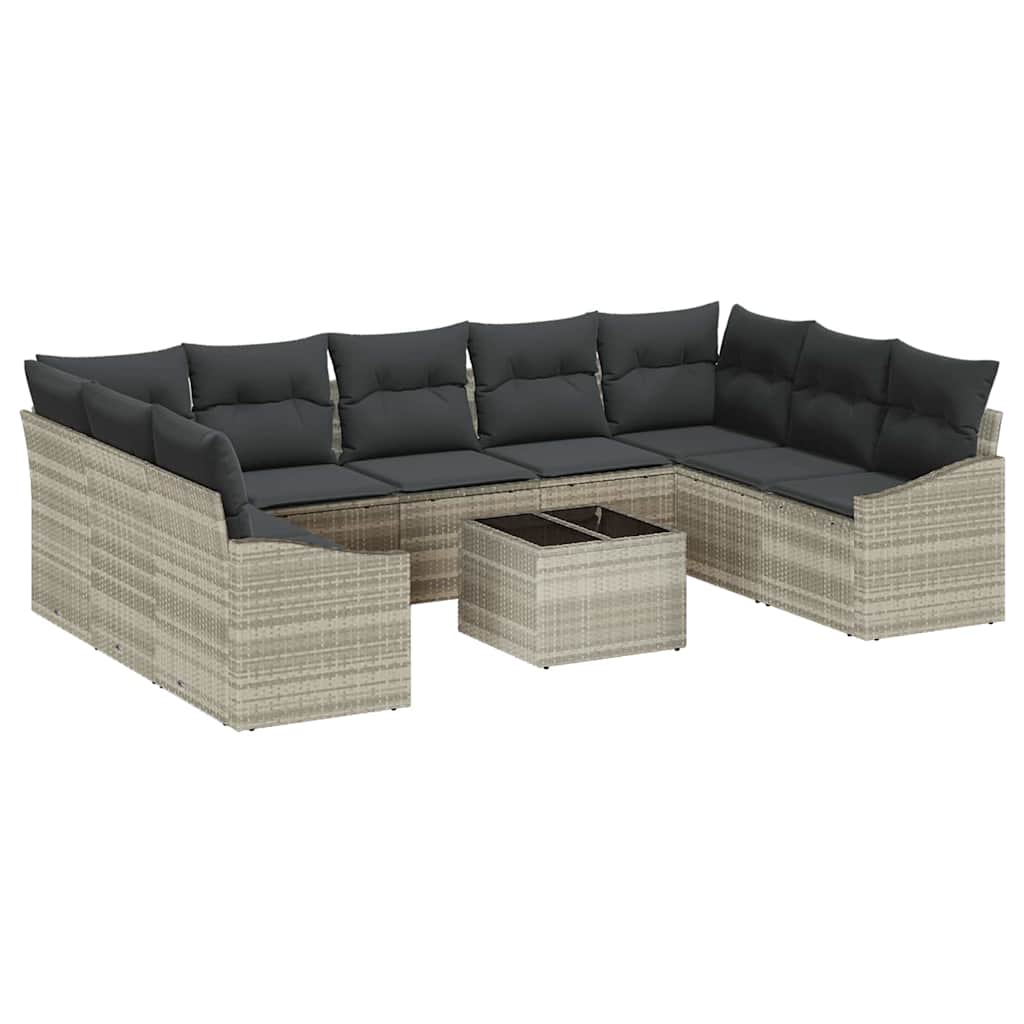 Sofa Sæt 10 stk. Lysegrå polyrattan