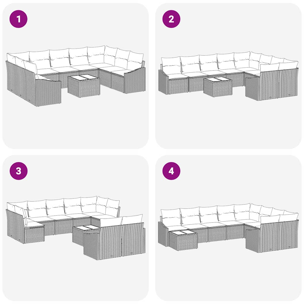 Sofa Sæt 10 stk. Lysegrå polyrattan
