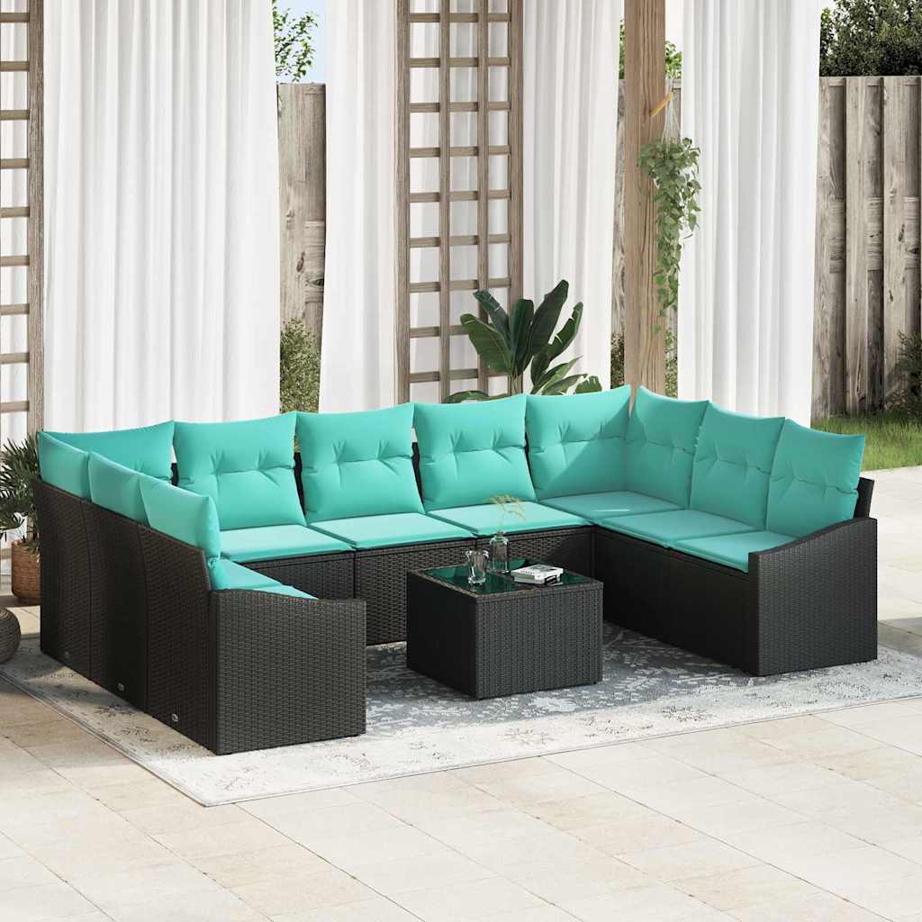 Sofa Sæt 10 stk. Sort polyrattan