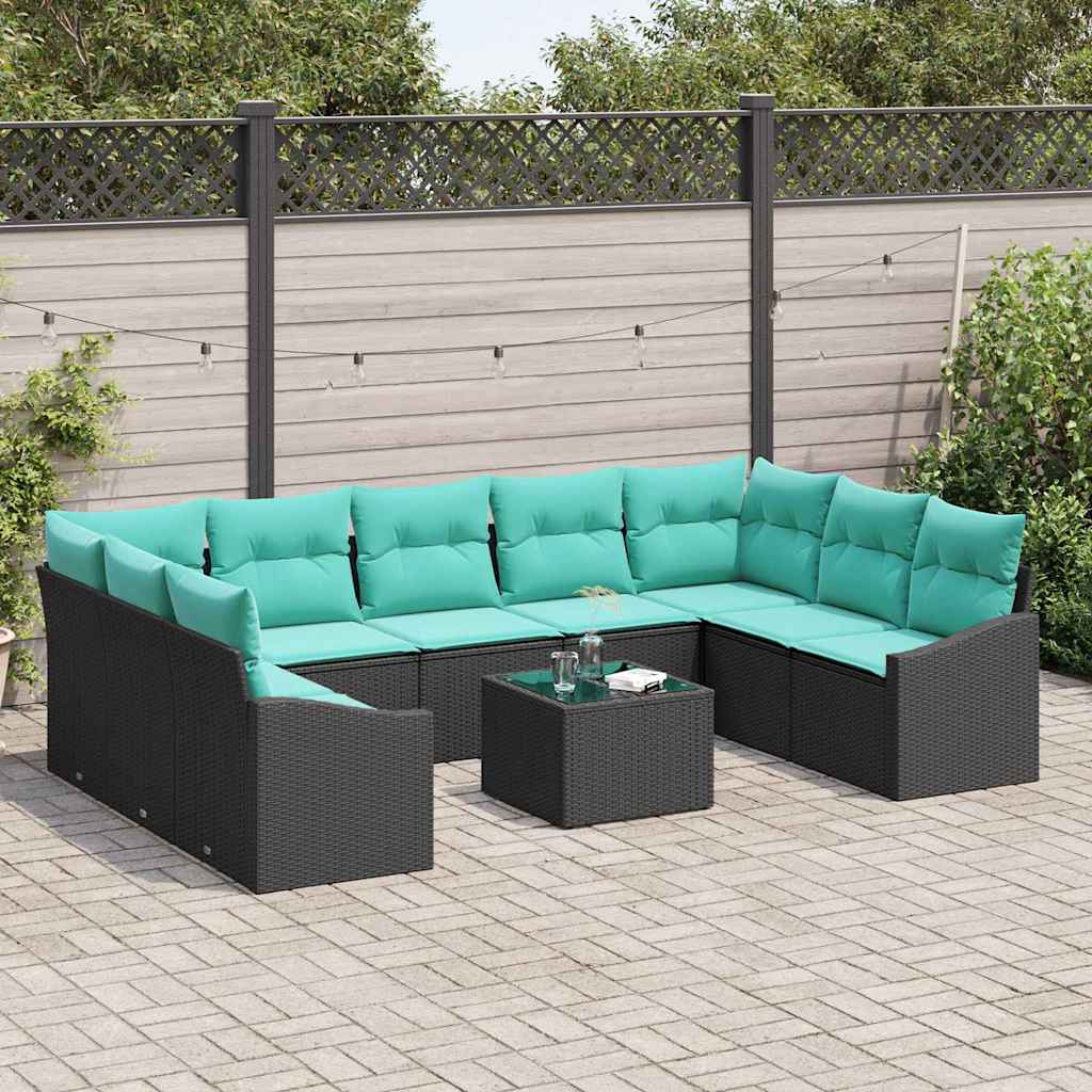 Sofa Sæt 10 stk. Sort polyrattan
