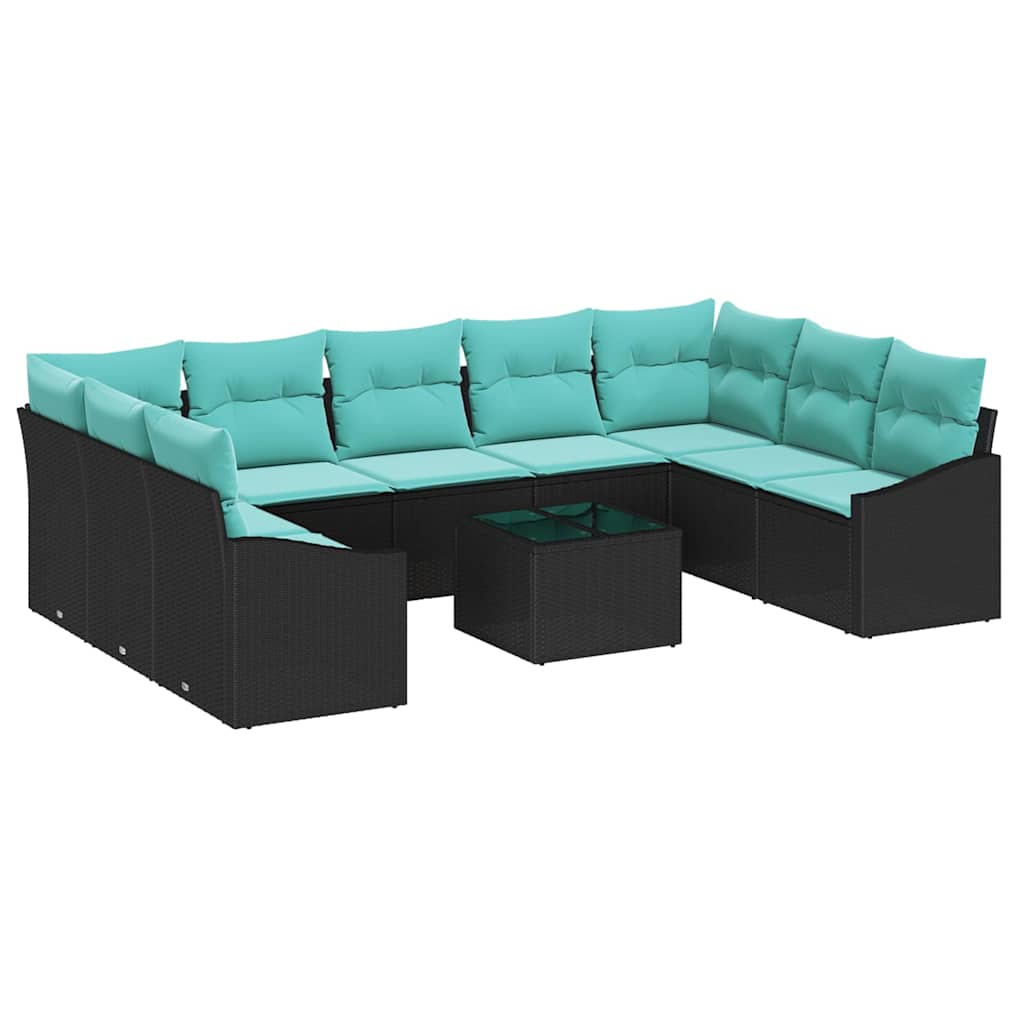 Sofa Sæt 10 stk. Sort polyrattan