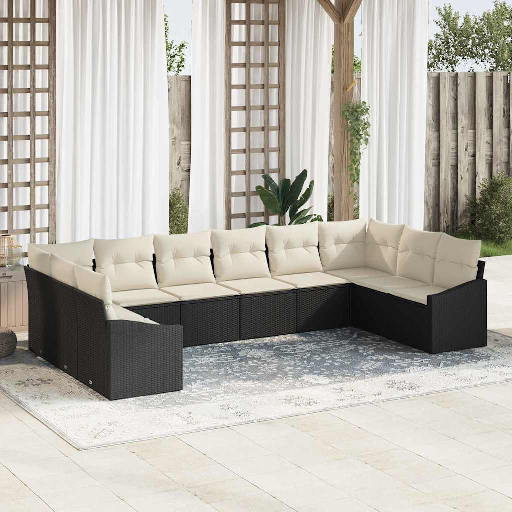 Sofa Sæt 10 stk. Sort polyrattan