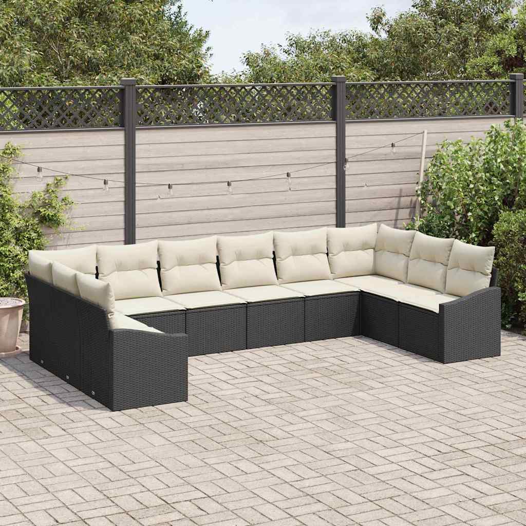 Sofa Sæt 10 stk. Sort polyrattan