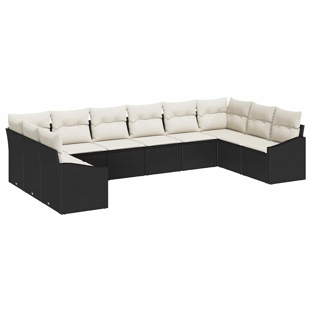 Sofa Sæt 10 stk. Sort polyrattan
