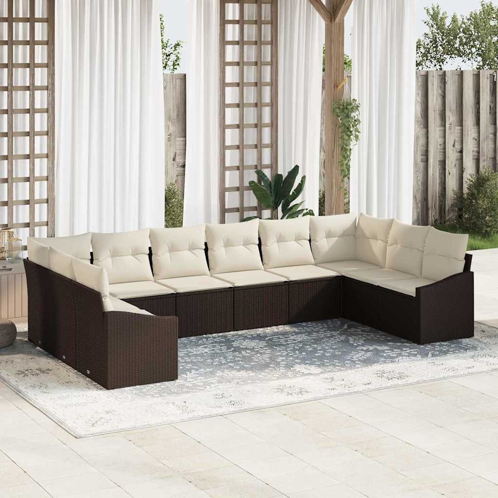 Sofa Sæt 10 stk. Brun polyrattan