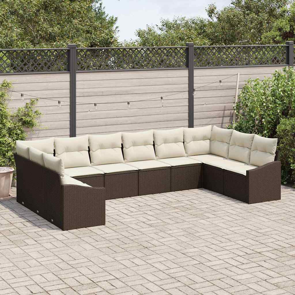 Sofa Sæt 10 stk. Brun polyrattan