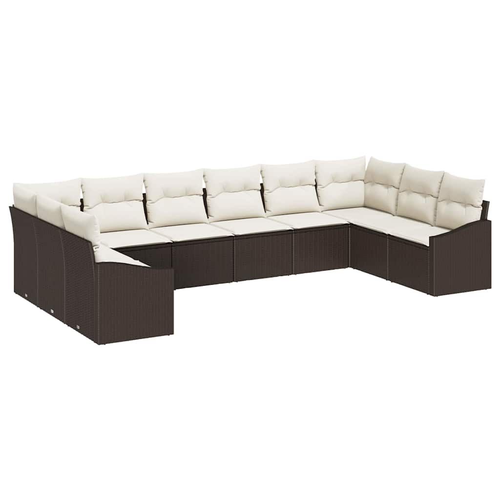 Sofa Sæt 10 stk. Brun polyrattan