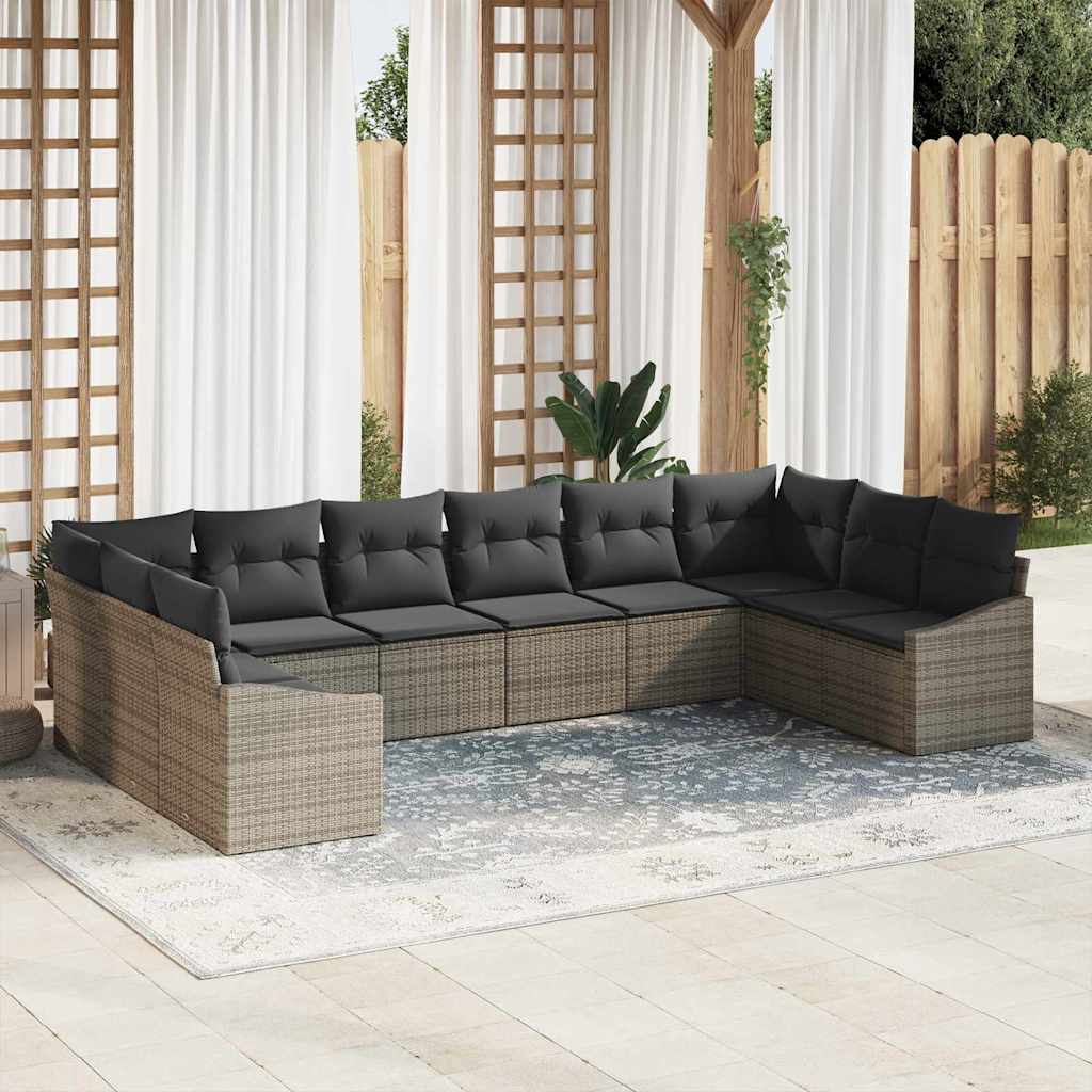 Sofa Sæt 10 stk. Grå polyrattan