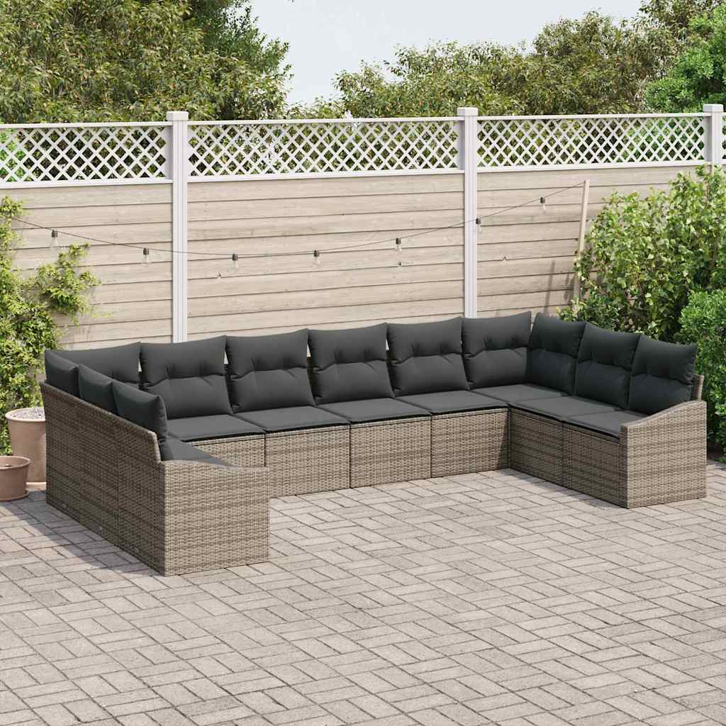 Sofa Sæt 10 stk. Grå polyrattan