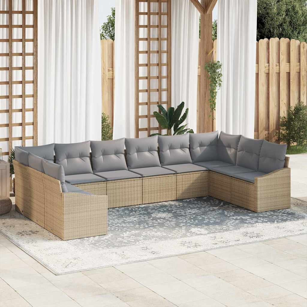 Sofa Sæt 10 stk. Beige polyrattan