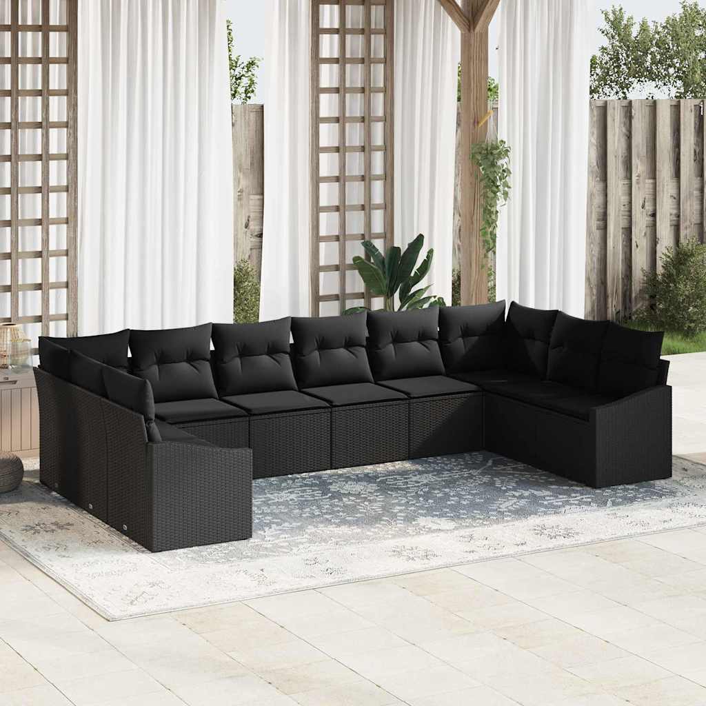 Sofa Sæt 10 stk. Sort polyrattan