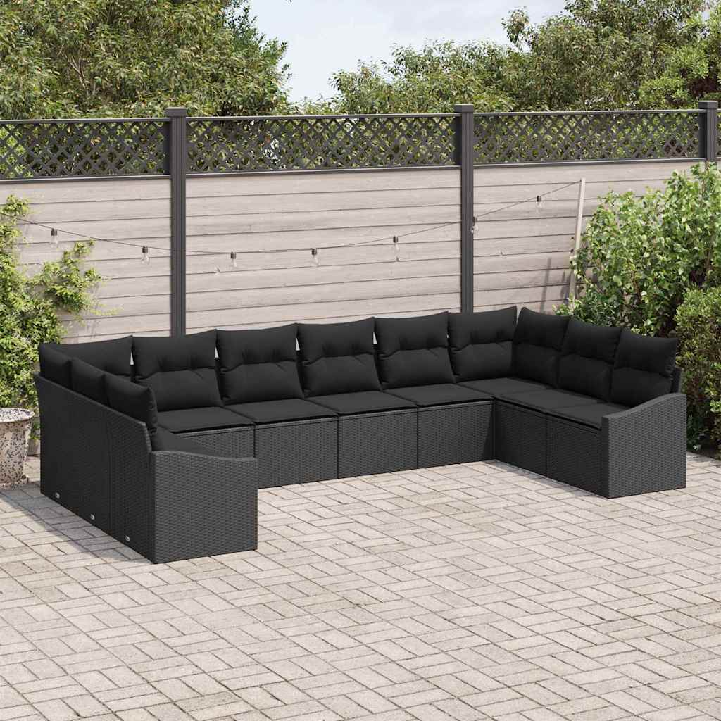 Sofa Sæt 10 stk. Sort polyrattan