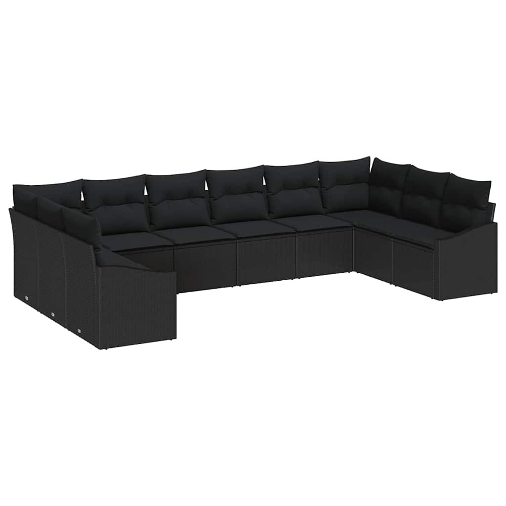 Sofa Sæt 10 stk. Sort polyrattan