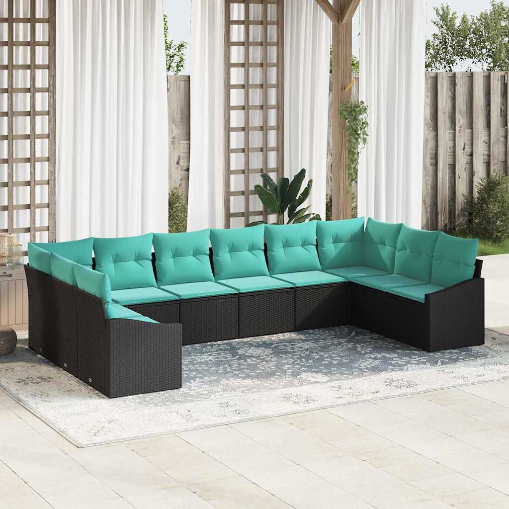 Sofa Sæt 10 stk. Sort polyrattan