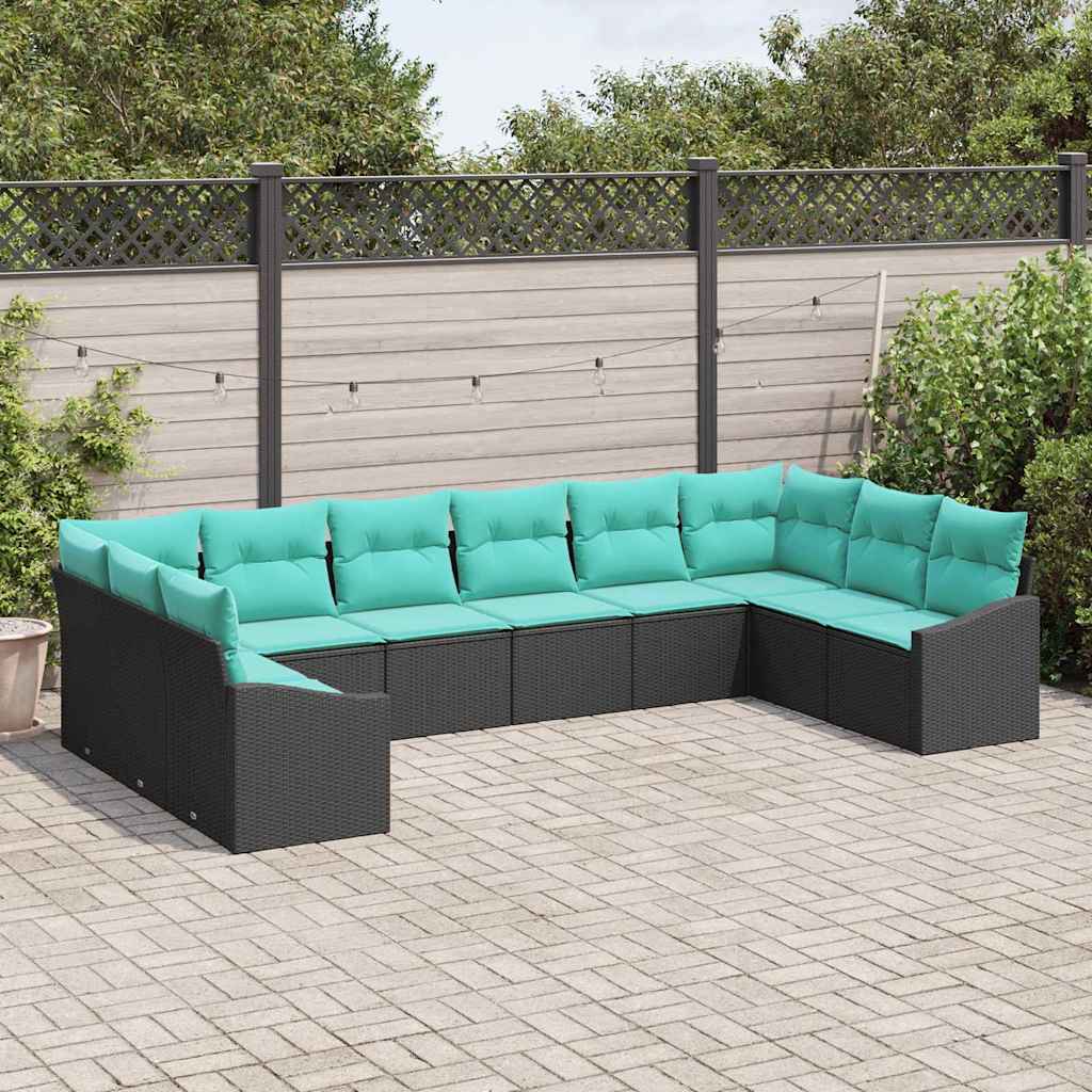 Sofa Sæt 10 stk. Sort polyrattan