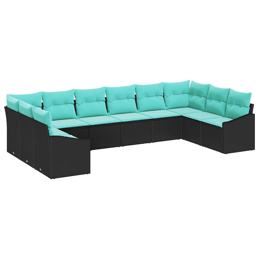 Sofa Sæt 10 stk. Sort polyrattan