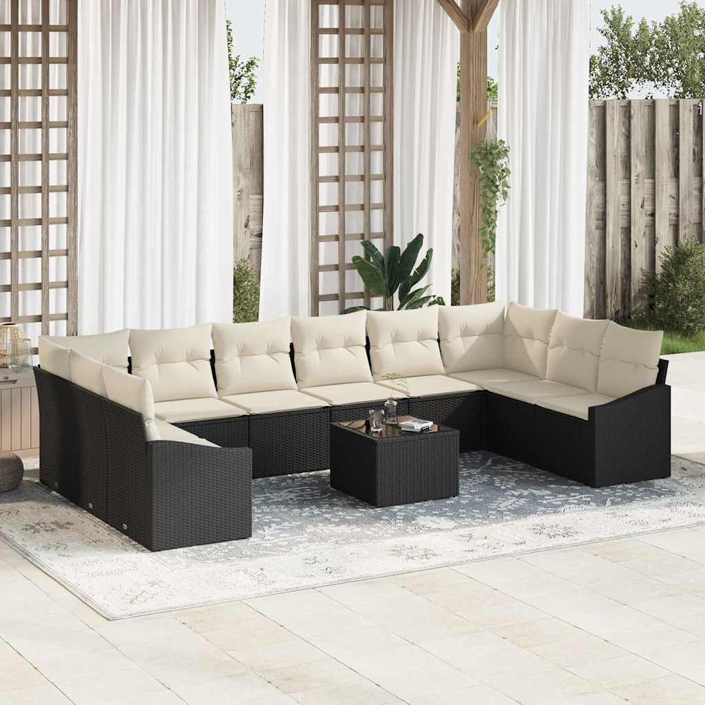 Sofa Sæt 11 stk. Sort polyrattan