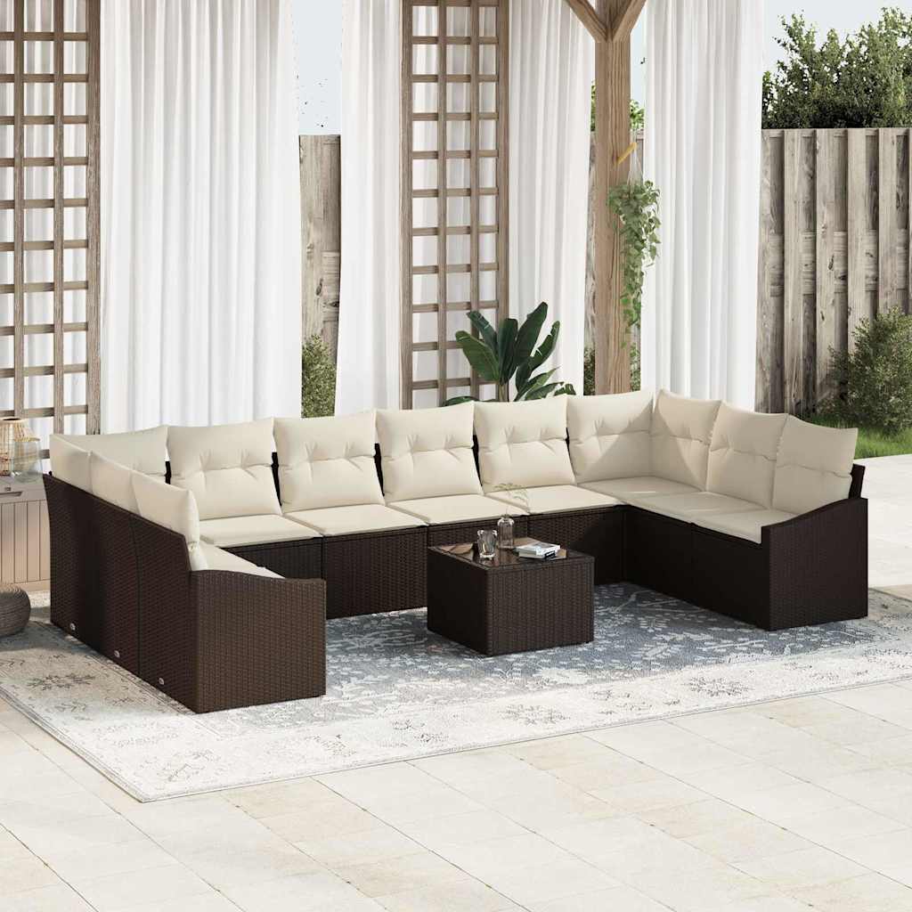 Sofa Sæt 11 stk. Brun polyrattan
