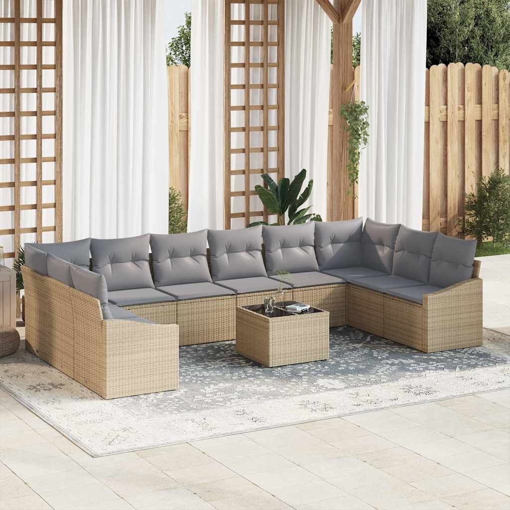 Sofa Sæt 11 stk. Beige polyrattan