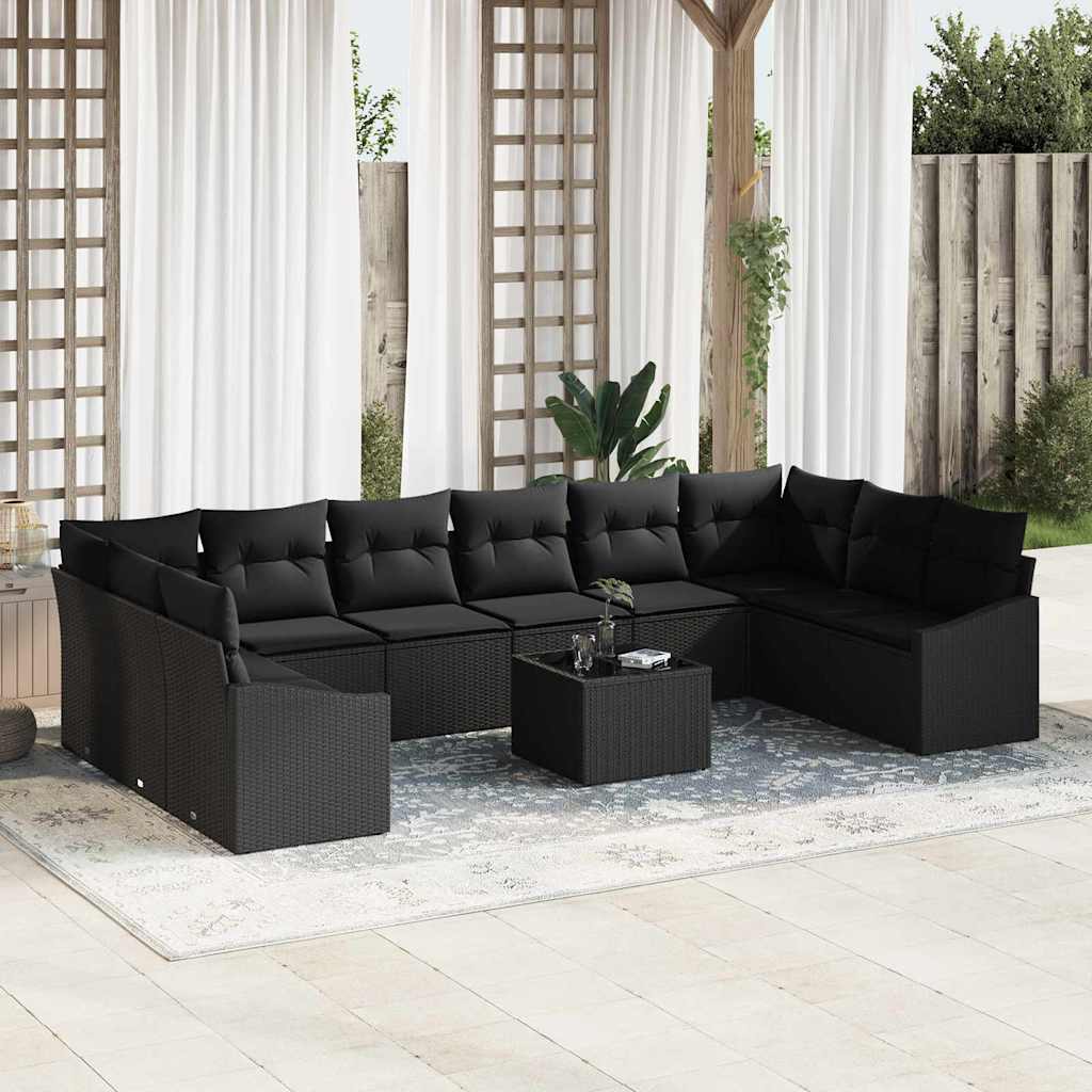 Sofa Sæt 11 stk. Sort polyrattan
